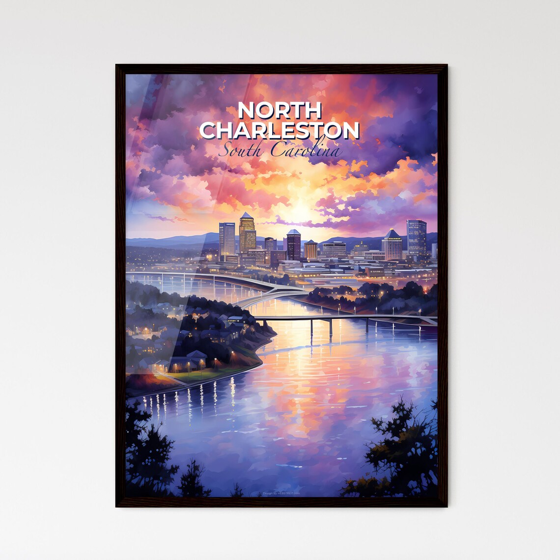 North Charleston South Carolina River Sunset City Skyline Poster