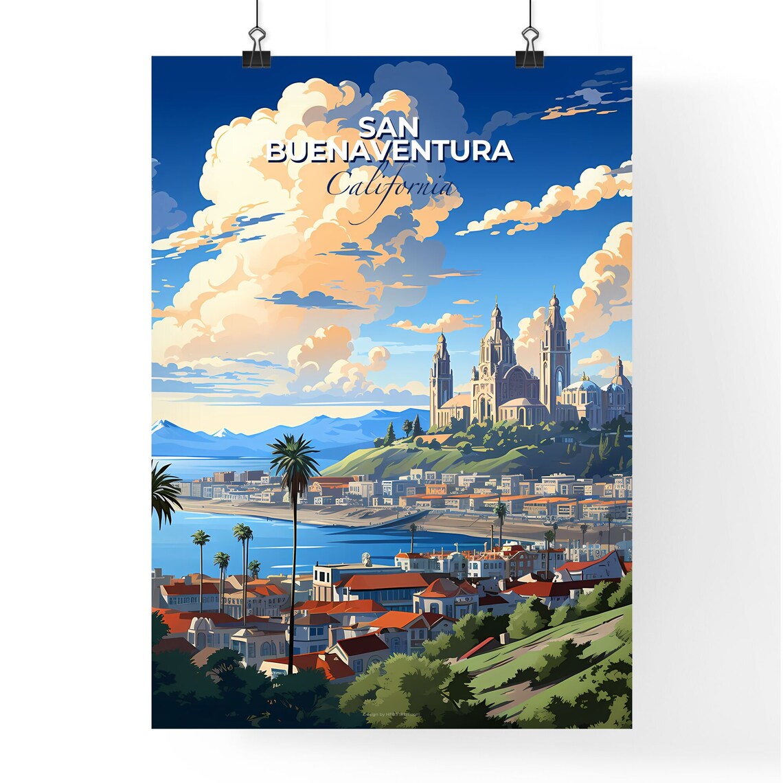 San Buenaventura California Hilltop Castle Coast View Poster - Image 4