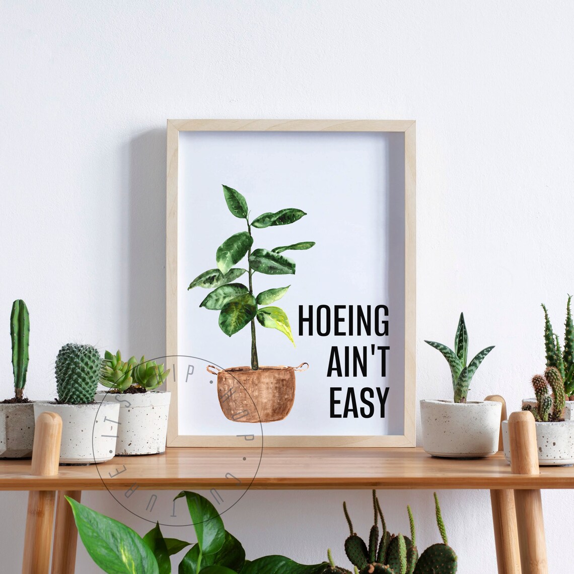 Hoeing Ain't Easy Funny Garden Pun Watercolor Plant Art Poster