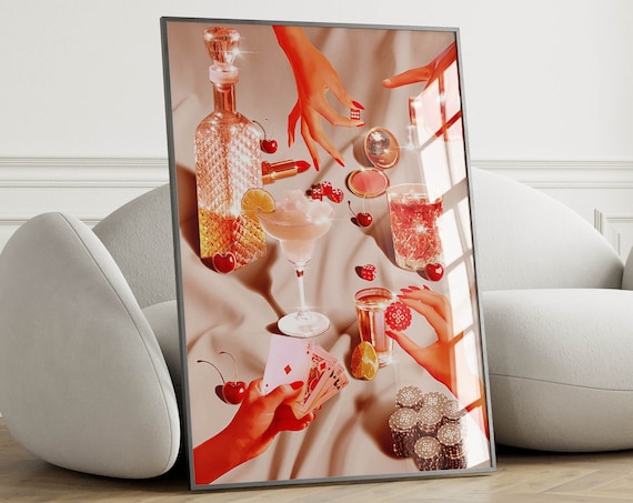 Retro Poker Night Cocktail Poster, Bar Cart Decor