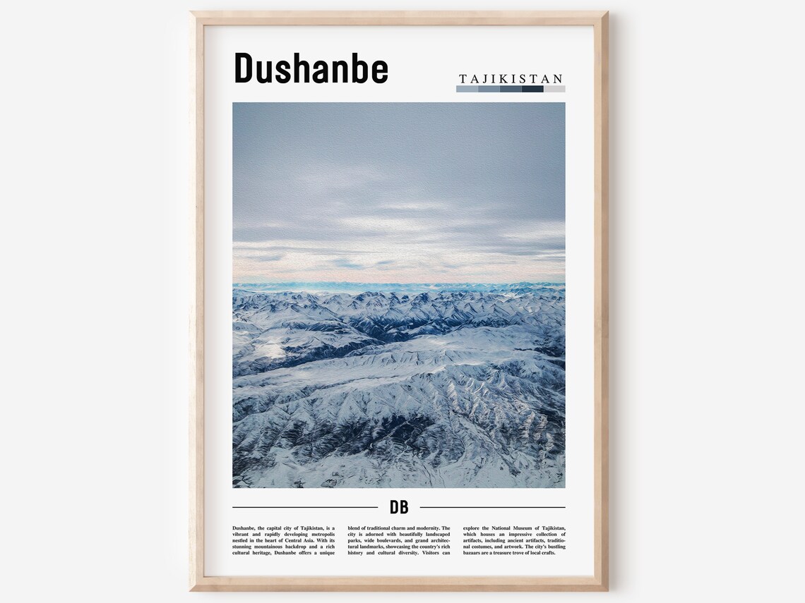 Dushanbe Tajikistan Snowy Mountain Aerial Minimal Travel Poster