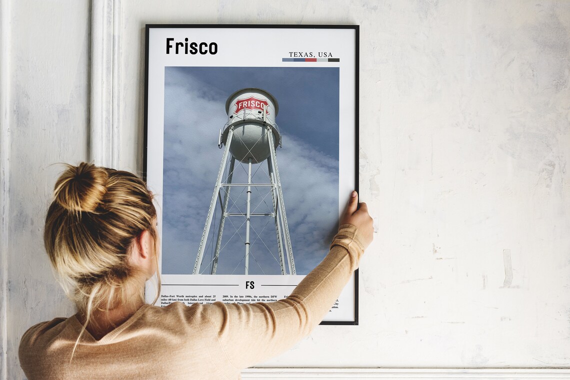 Frisco Texas Historic Water Tower Landmark Minimal Travel Poster - Image 2