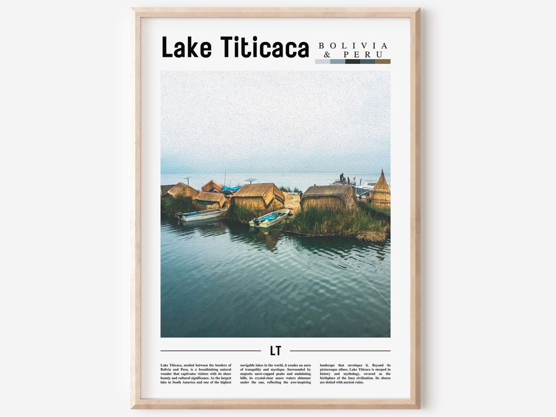 Lake Titicaca Bolivia Peru Reed Huts Photo Minimalist Travel Poster