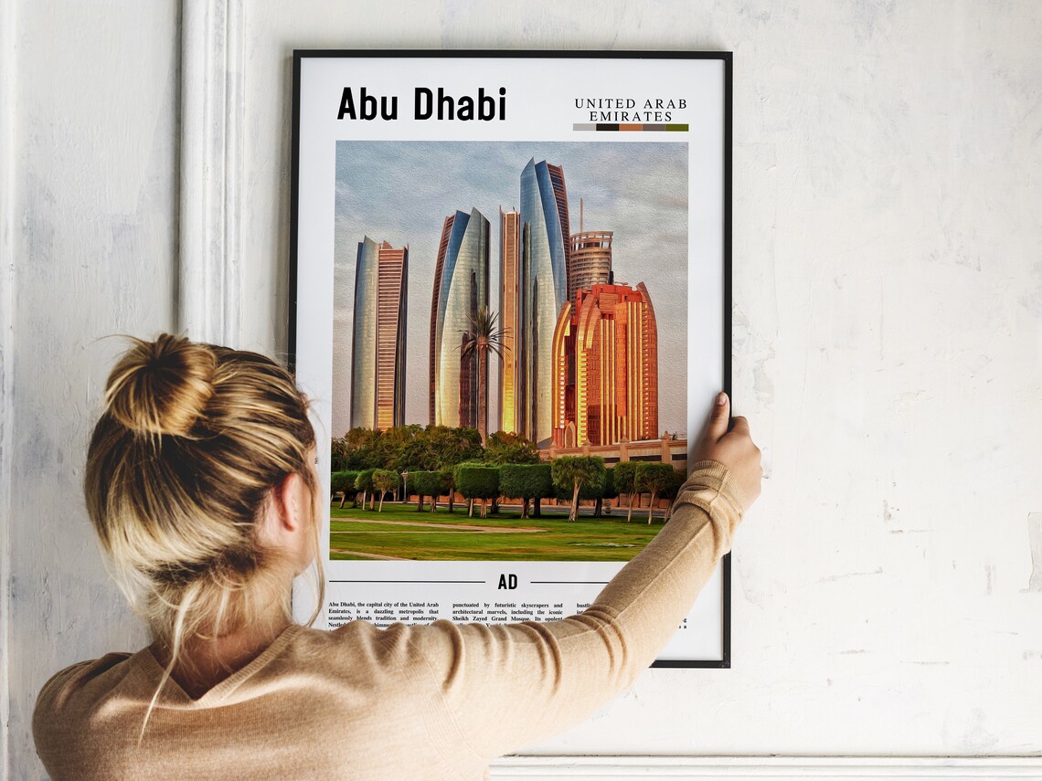 Abu Dhabi UAE Futuristic Skyline Towers Golden Hour Travel Poster - Image 2