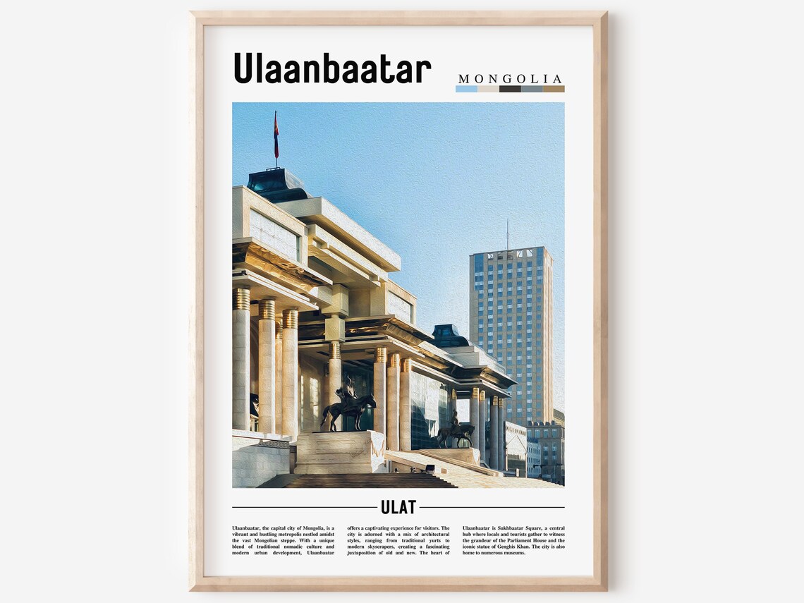Ulaanbaatar Mongolia Parliament Square Capital City Travel Poster