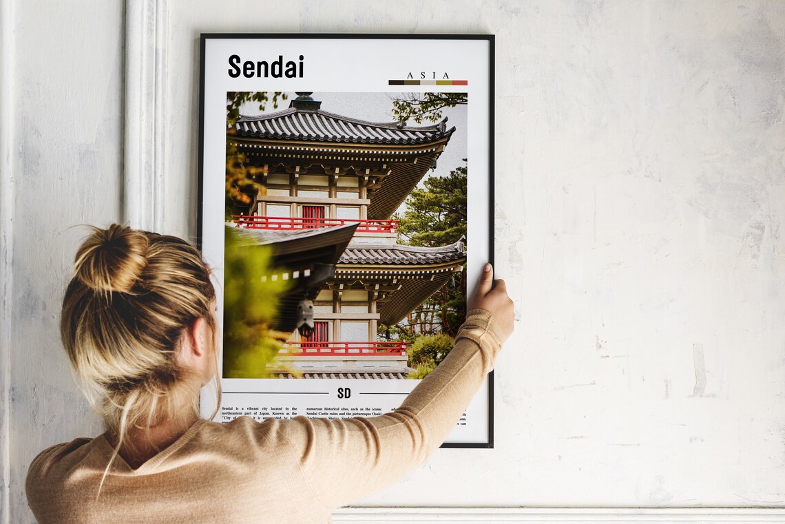 Sendai Pagoda Japan Temple Red Railings Photography Travel Poster - Image 2