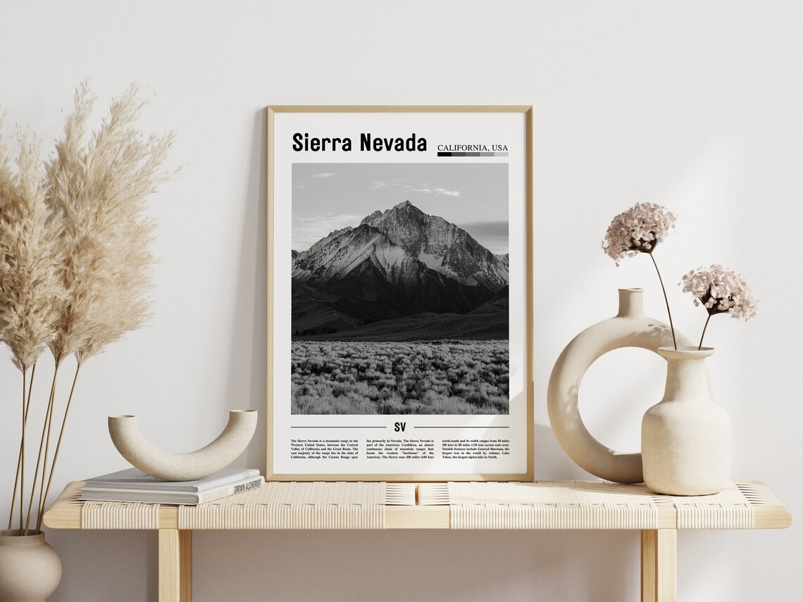 Sierra Nevada California Black White Mountain Peaks Photo Poster - Image 3