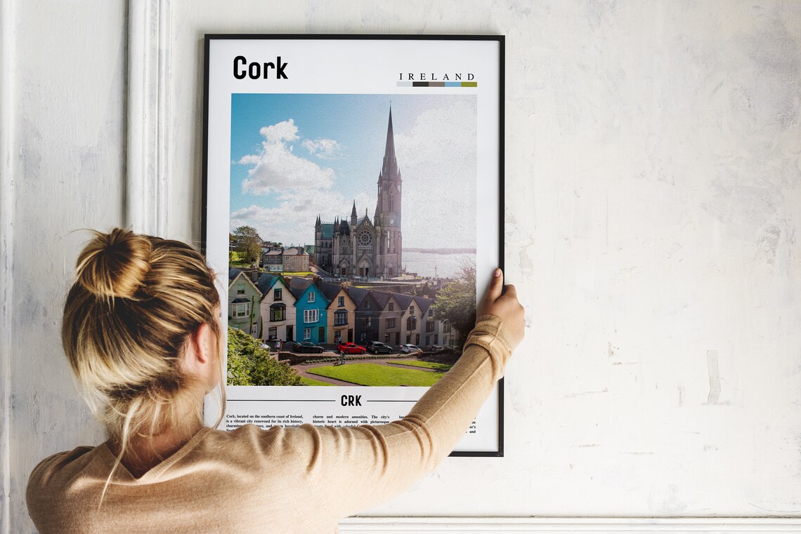 Cork Ireland Colorful Houses Cathedral Riverside City Travel Poster - Image 2
