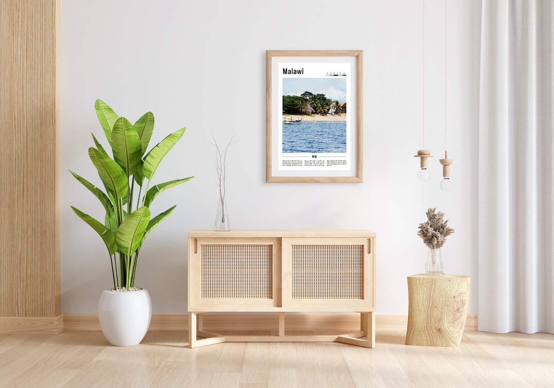 Malawi Africa Beach Boat Palm Lake Coast Sunset Travel Poster - Image 2