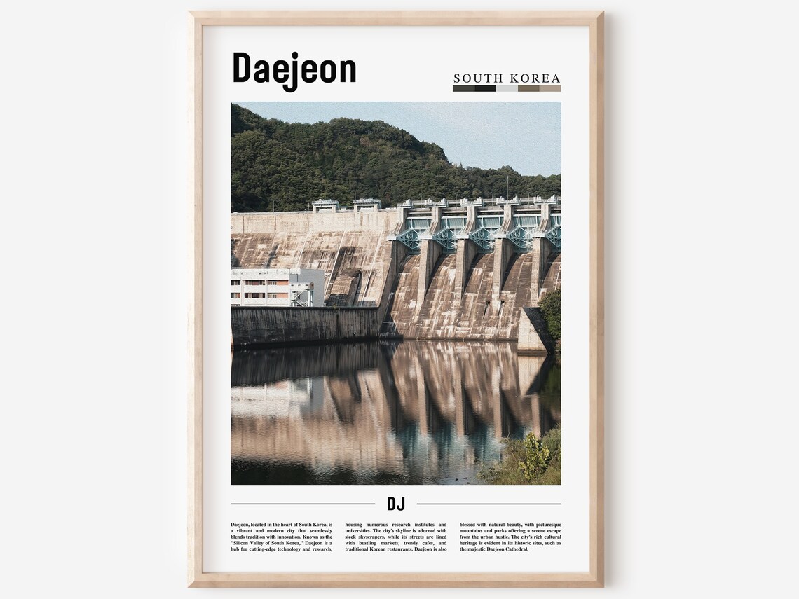 Daejeon South Korea Minimalist Travel Photo Poster with Dam View