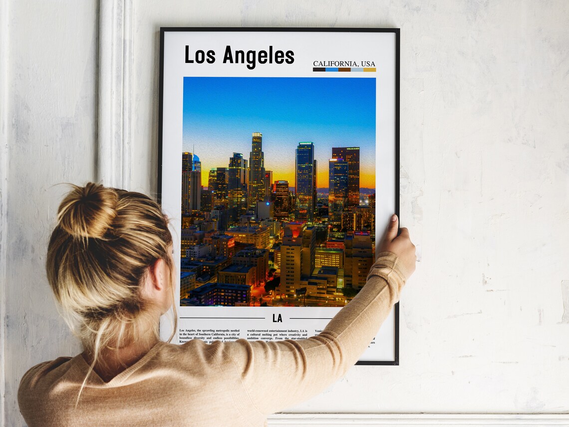 Los Angeles California Downtown Skyline Night Lights Travel Poster - Image 2