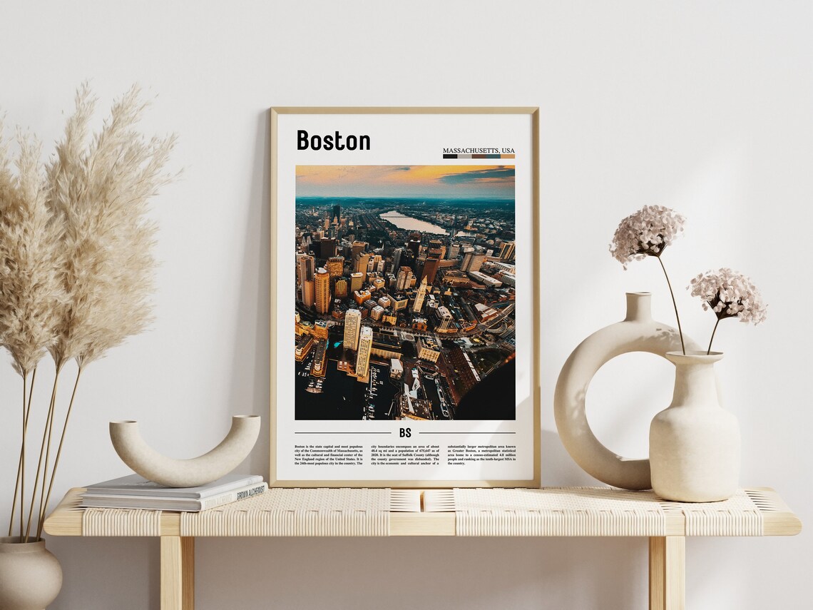 Boston Massachusetts Sunset Skyline Aerial Travel Photo Poster - Image 3