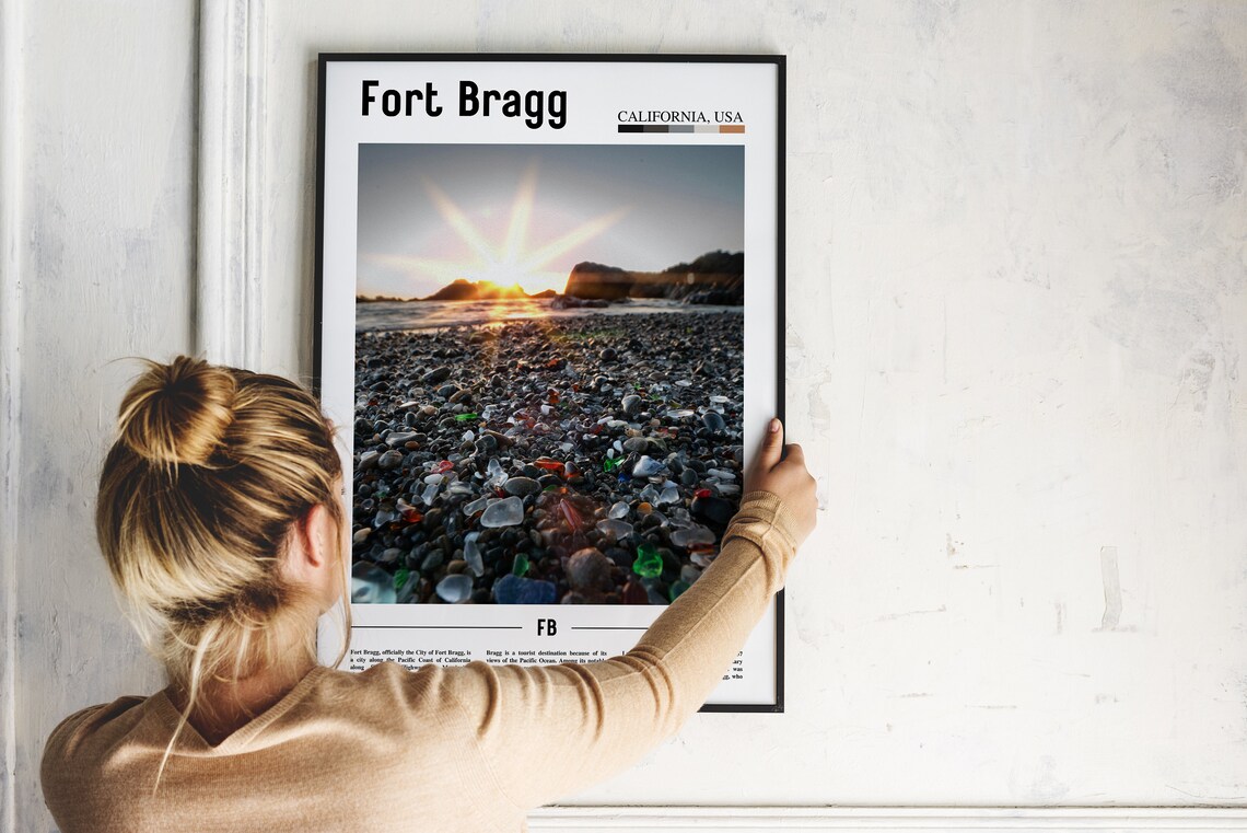 Fort Bragg California Glass Beach Pebble Coast Sunset Minimalist Travel Poster - Image 2