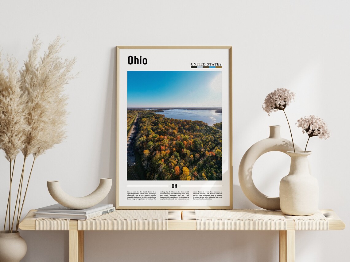 Ohio Aerial Autumn Forest Lake Photography Poster Fall Colors USA - Image 3