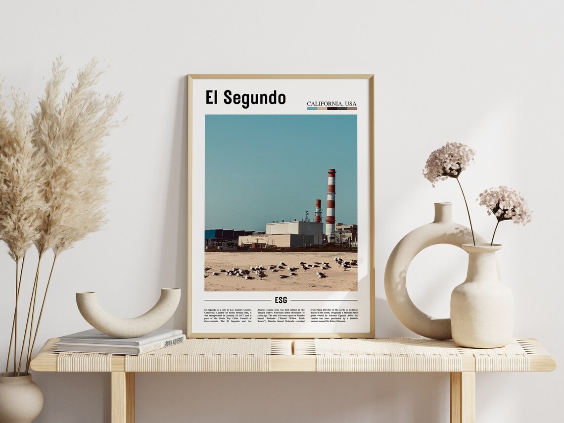El Segundo Print El Segundo Poster El Segundo Wall Art Minimal Travel Print Minimal City Poster Travel Destination Oil Painting Poster - Image 3