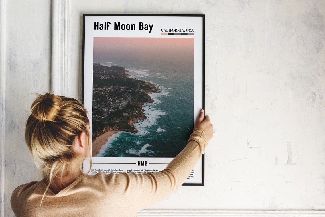 Half Moon Bay California Coastal Cliffs Aerial Minimal Travel Poster - Image 2