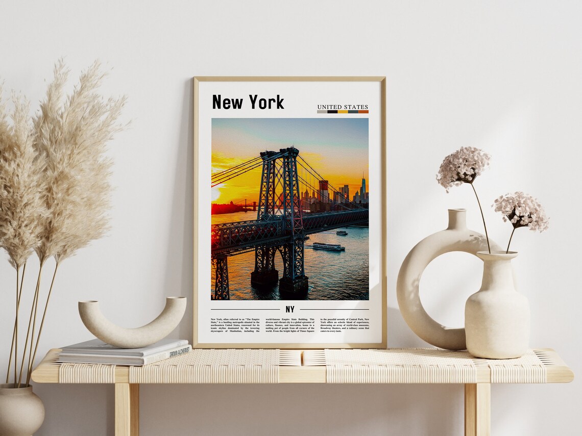 New York Williamsburg Bridge Golden Sunset Skyline Travel Poster - Image 3