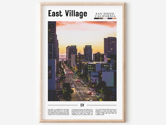 East Village San Diego Dusk Downtown Street Photo City Lights Poster