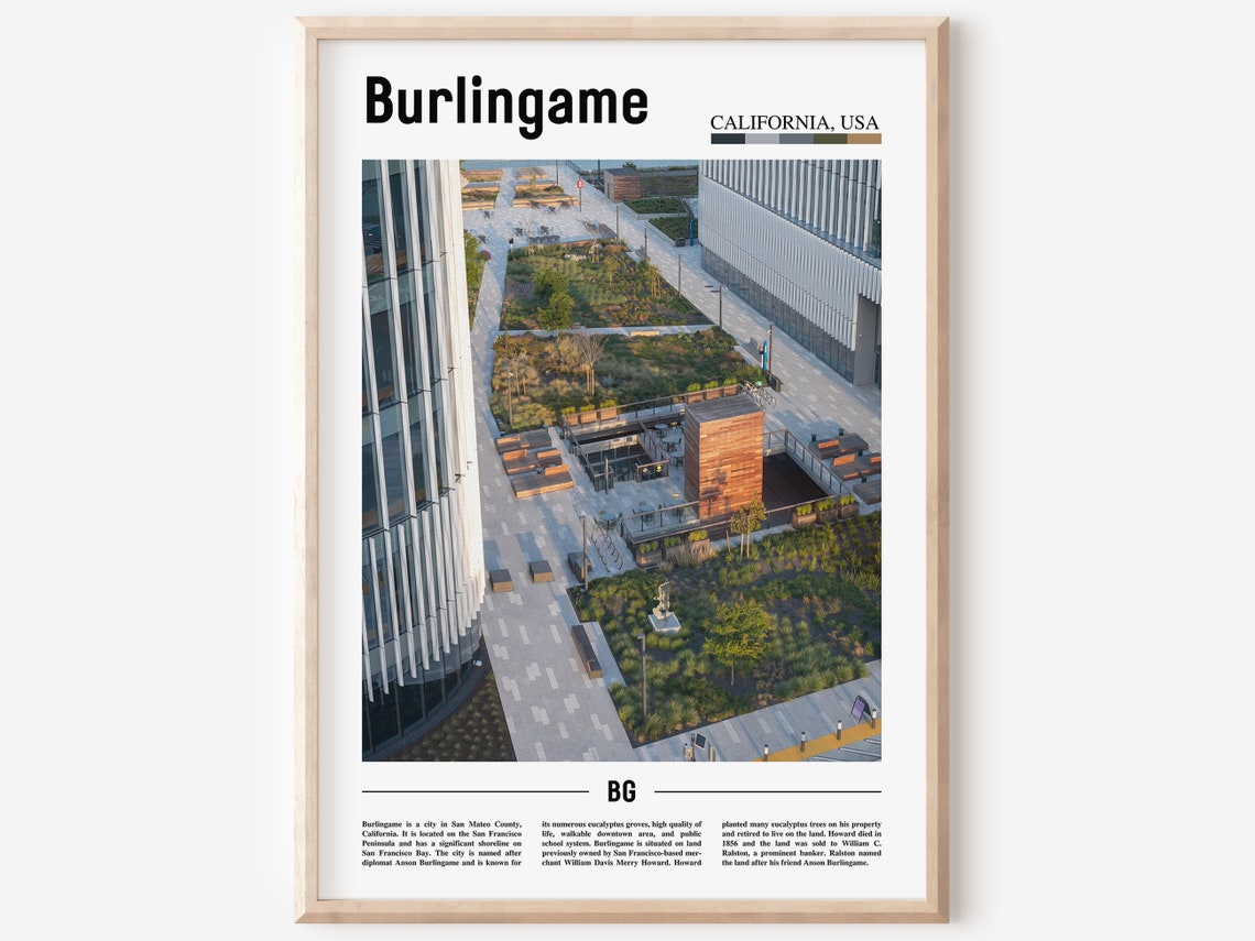 Burlingame Print Burlingame Poster Burlingame Wall Art Minimal Travel Print Minimal City Poster Travel Destination Oil Painting Poster