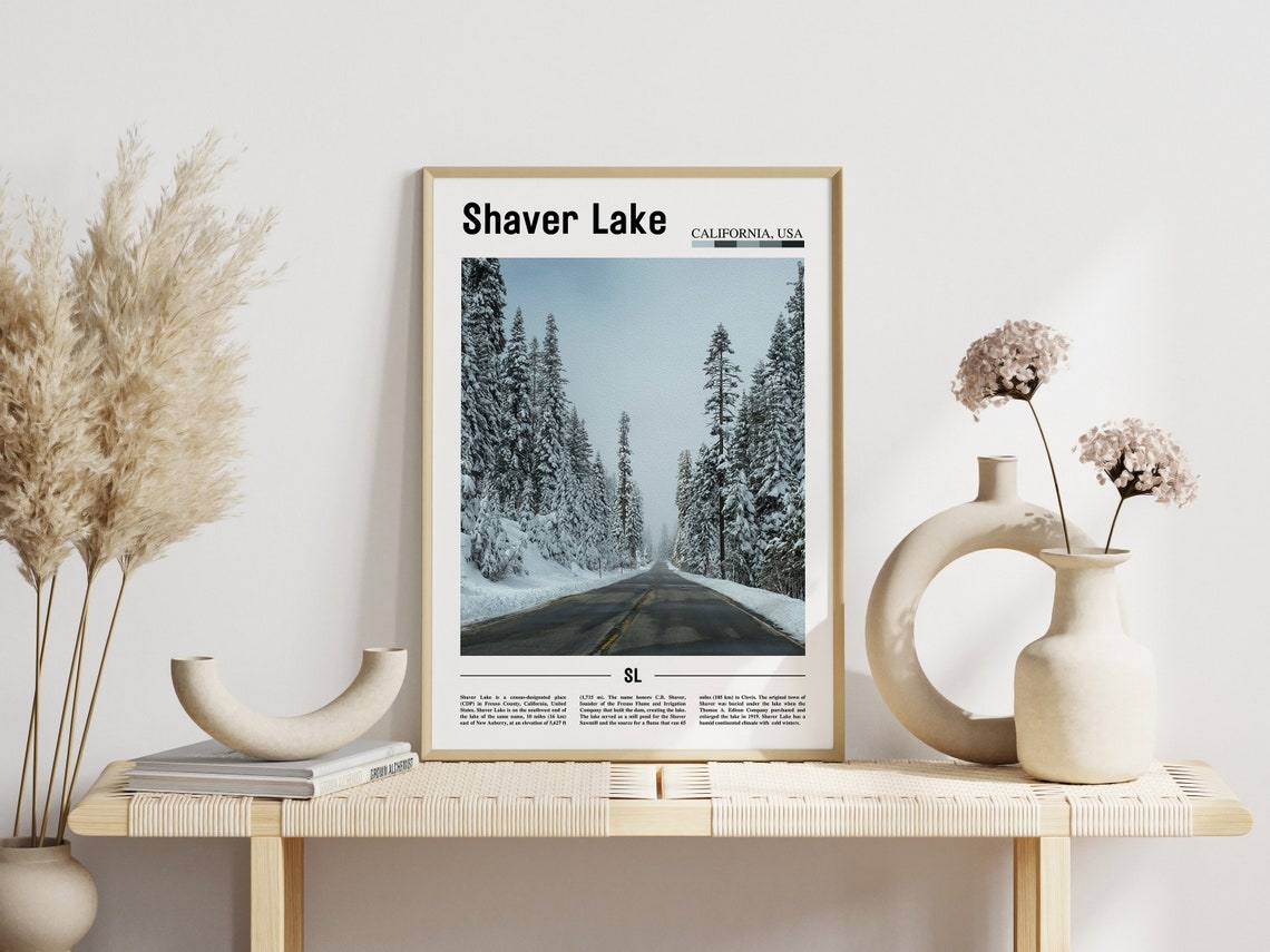 Shaver Lake Print Shaver Lake Poster Shaver Lake Wall Art Minimal Travel Print Minimal City Poster Travel Destination Oil Painting Poster - Image 3