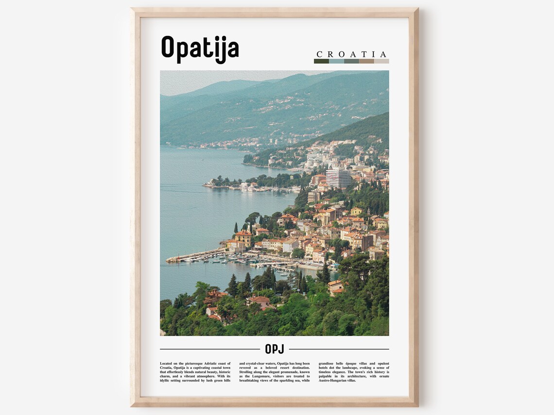 Opatija Croatia Adriatic Coast Aerial Town View Travel Art Poster