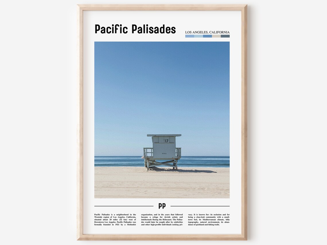 Pacific Palisades Los Angeles Lifeguard Tower Beach Travel Poster