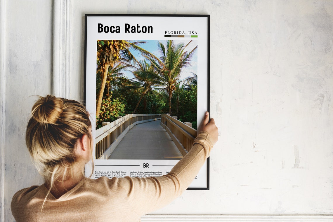 Boca Raton Print Boca Raton Poster Boca Raton Wall Art Oil Painting Poster Colorful City Print City Artwork Travel Artwork Travel Art - Image 2