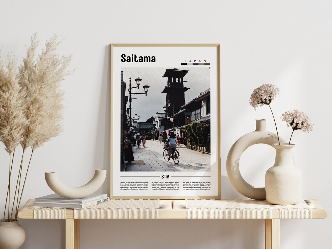 Saitama Japan Old Clock Tower Street Cyclist Photography Travel Poster - Image 3