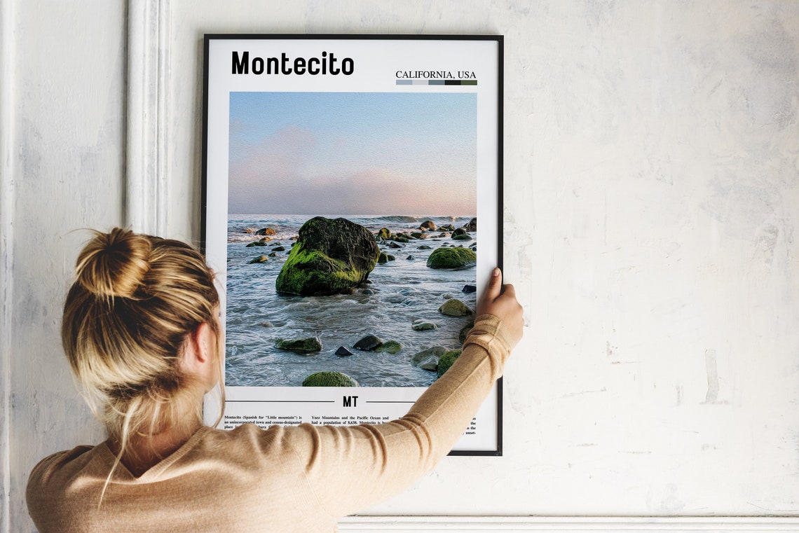 Montecito California Rocky Beach Mossy Boulders Minimal Travel Poster - Image 2