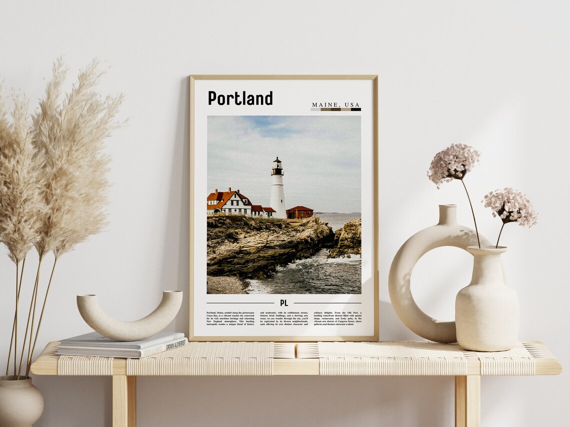 Portland Maine Lighthouse Rocky Coast Historic Harbor Travel Poster - Image 3