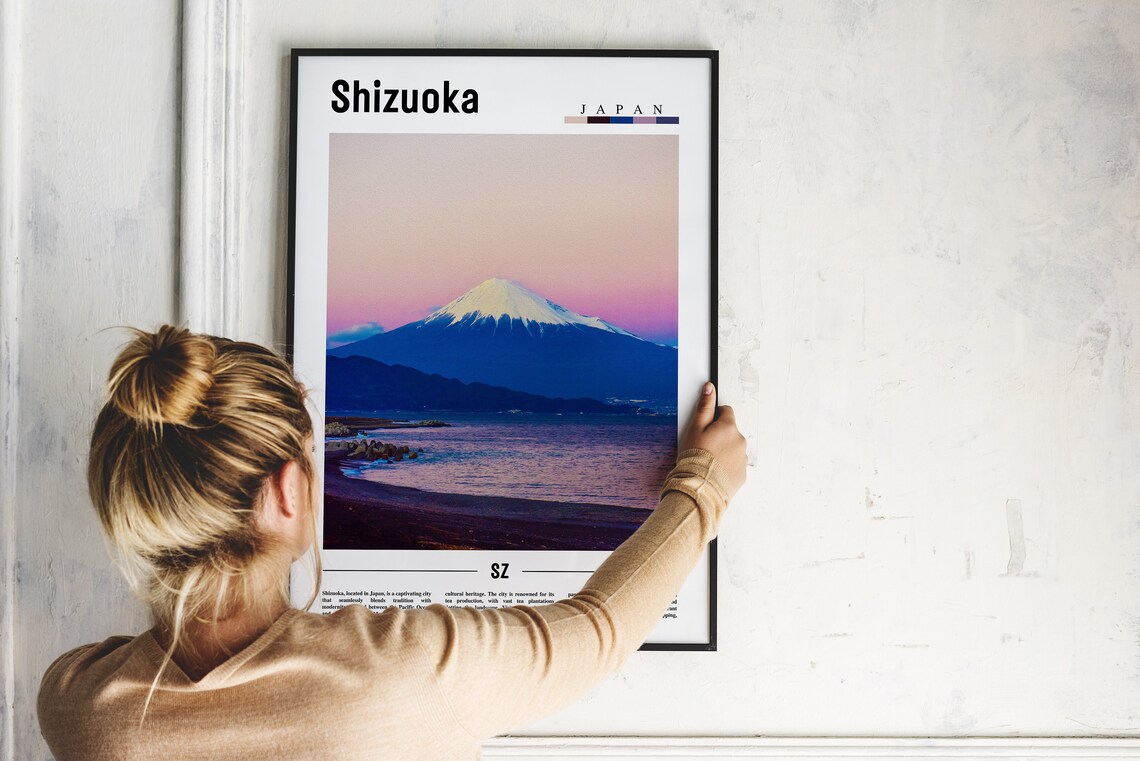 Shizuoka Japan Mount Fuji Over Ocean Sunset Scenic Photo Poster - Image 2
