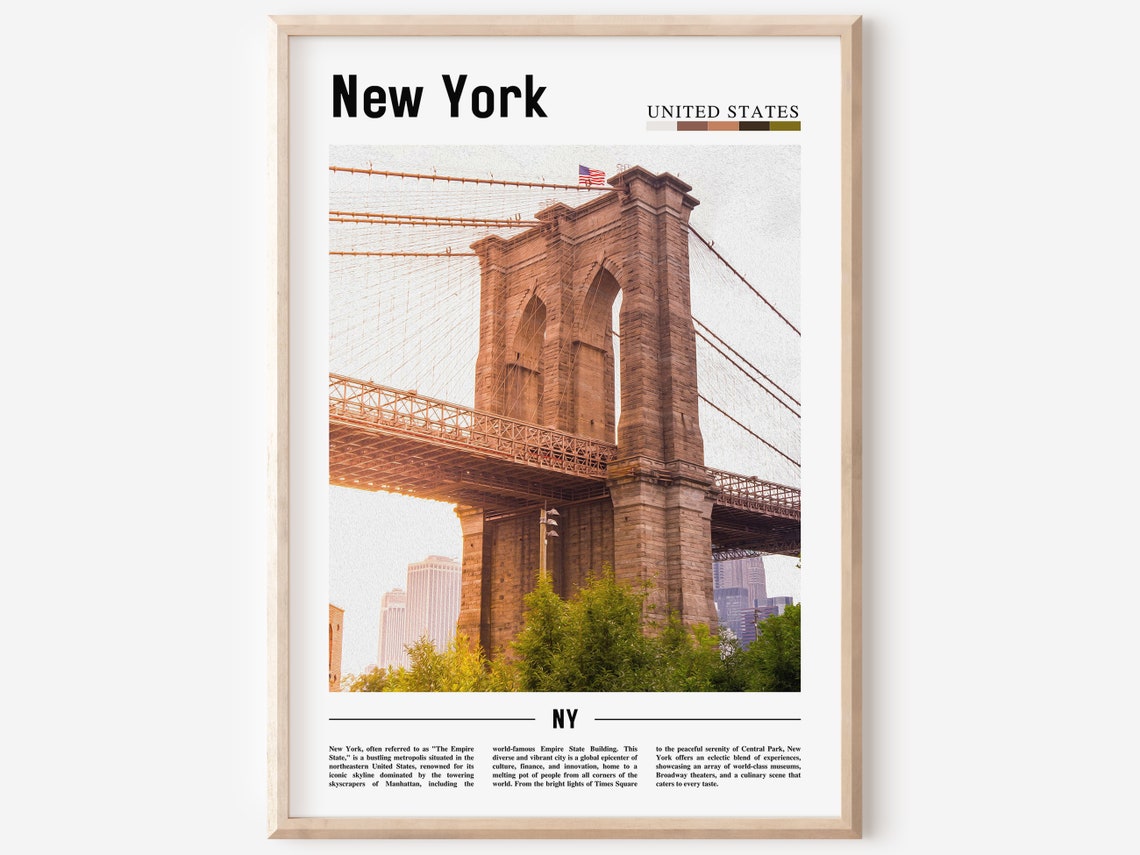 New York City Brooklyn Bridge Historic Stone Tower Travel Poster