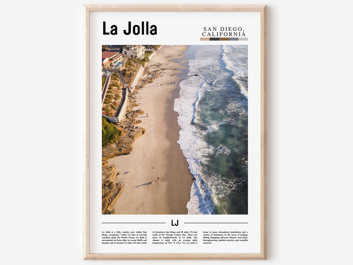 La Jolla San Diego California Aerial Beach Coast Photography Travel Poster