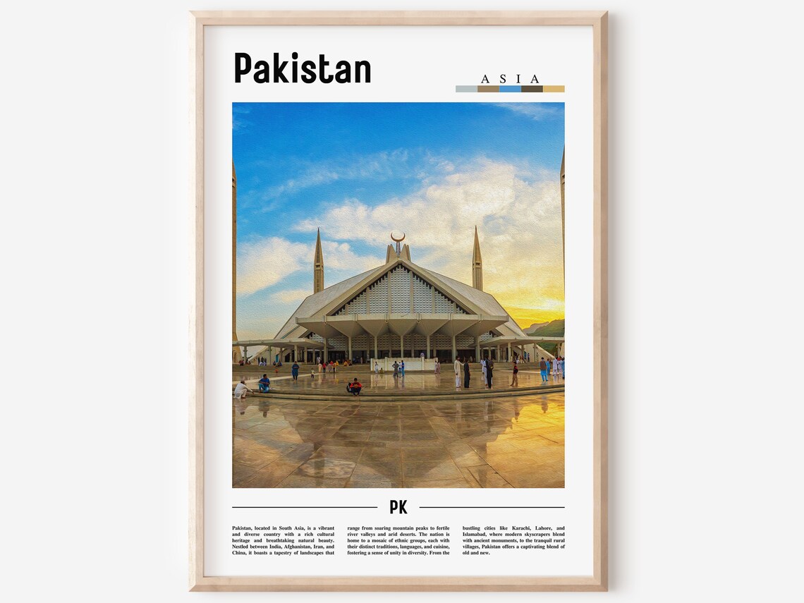 Pakistan Faisal Mosque Islamabad Sunset Architecture Photo Poster