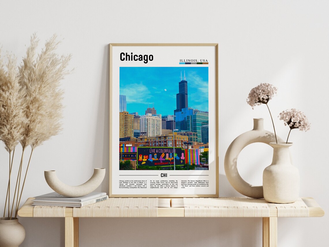 Chicago Illinois Willis Tower Street Mural Colorful Skyline Poster - Image 3