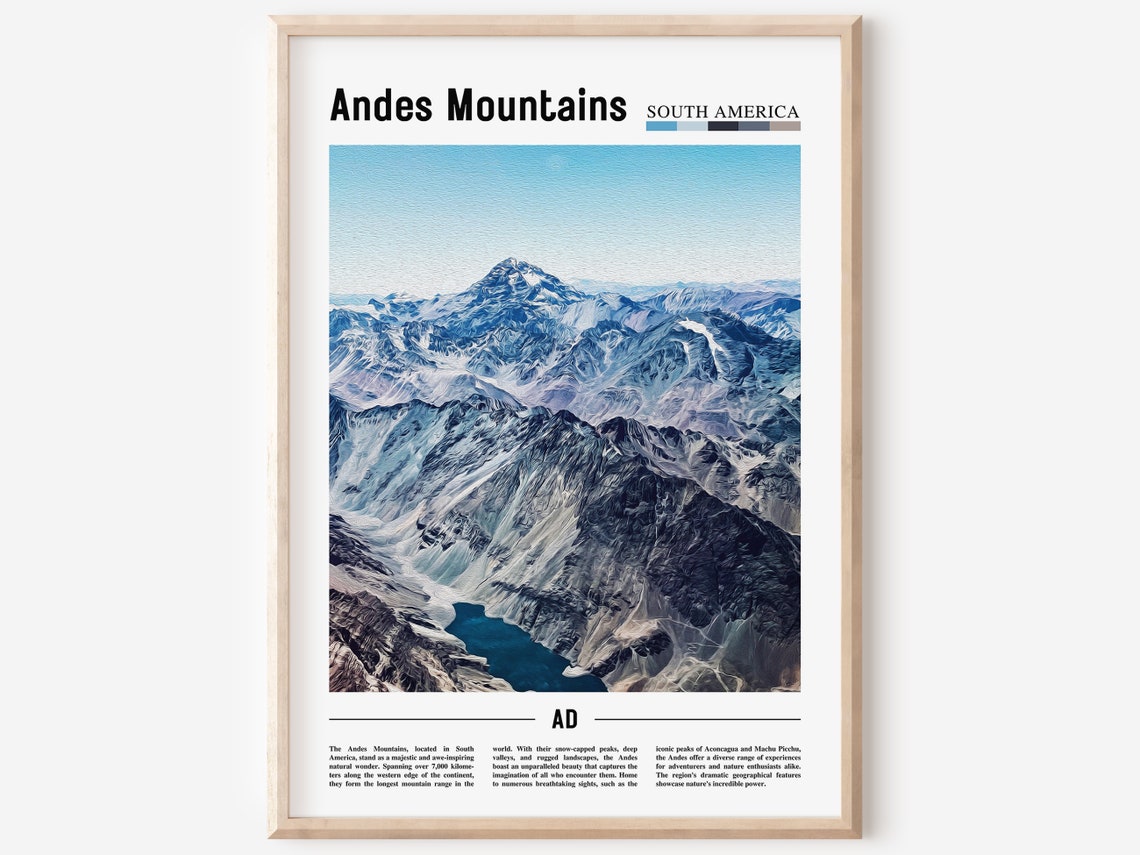 Andes Mountains South America Snow Capped Peaks Travel Poster