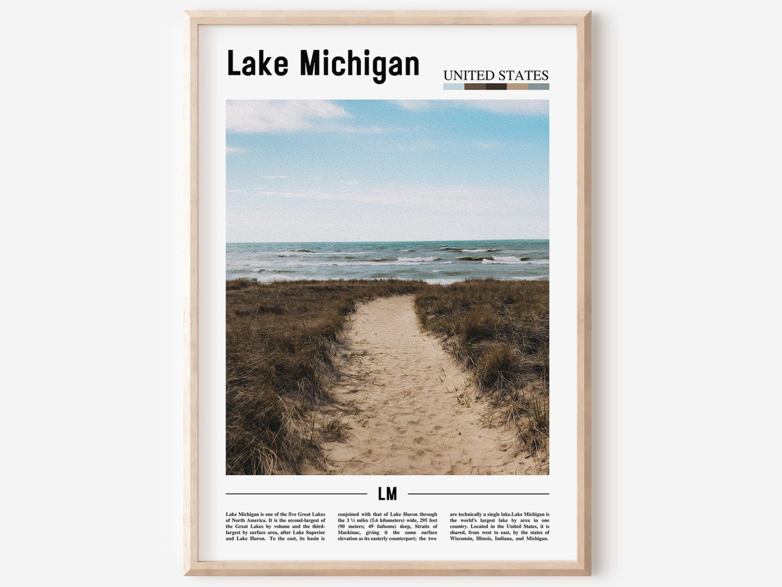 Lake Michigan Print Lake Michigan Poster Lake Michigan Wall Art Minimal Travel Print Minimal City Poster Oil Painting Poster