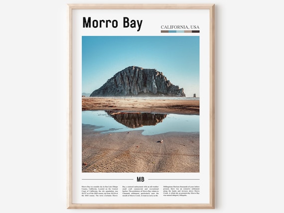 Morro Bay California Morro Rock Reflection Beach Travel Poster