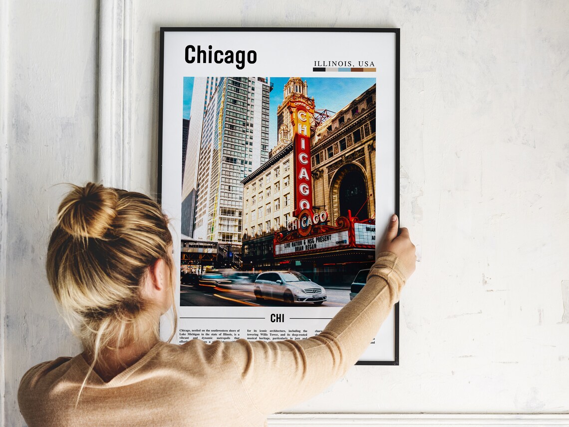 Chicago Theatre Marquee Daytime Street Cityscape Travel Poster - Image 2