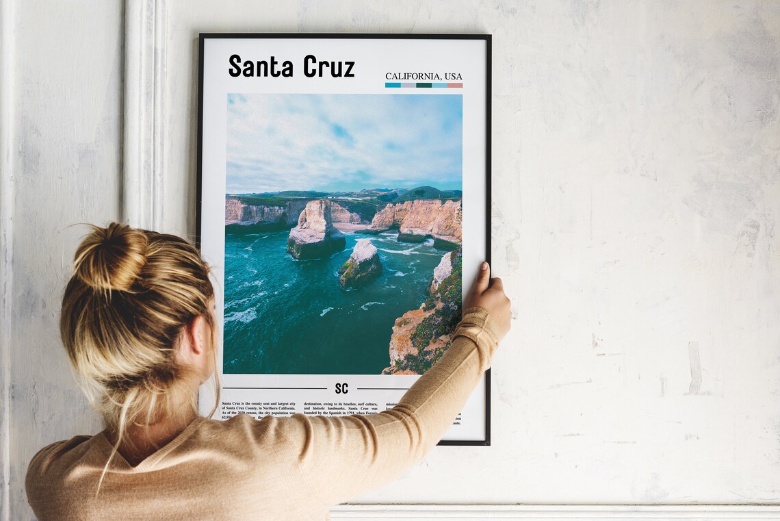 Santa Cruz California USA Rocky Coastline Photo Travel Poster - Image 2