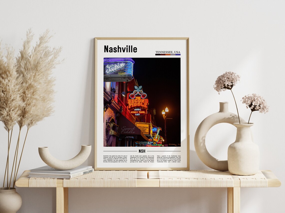 Nashville Tennessee Neon Honky Tonk Night City Travel Poster - Image 3