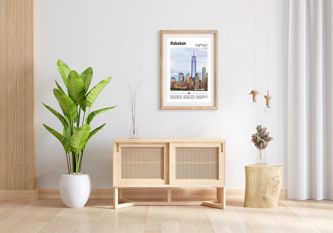 Hoboken New Jersey Manhattan Skyline View Minimal Travel Poster - Image 3