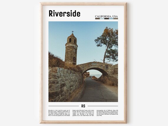 Riverside California Historic Stone Tower Bridge Travel Poster Art