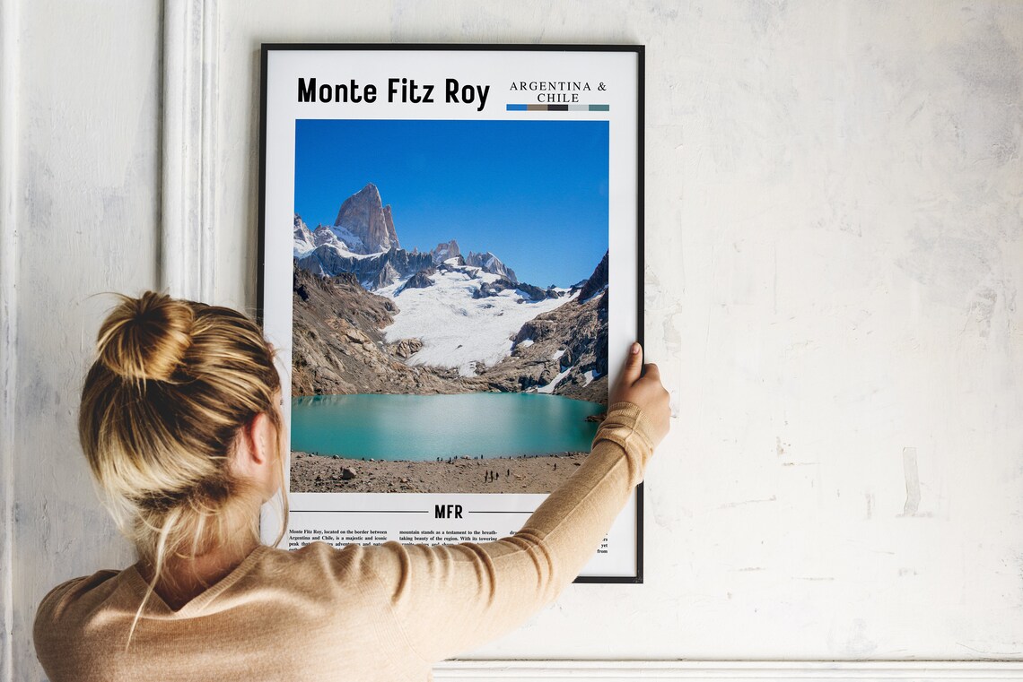 Monte Fitz Roy Patagonia Snow Peak Turquoise Lake Travel Poster Art - Image 2