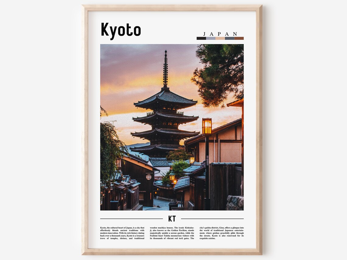 Kyoto Japan Yasaka Pagoda Sunset Minimal Photo Travel Poster