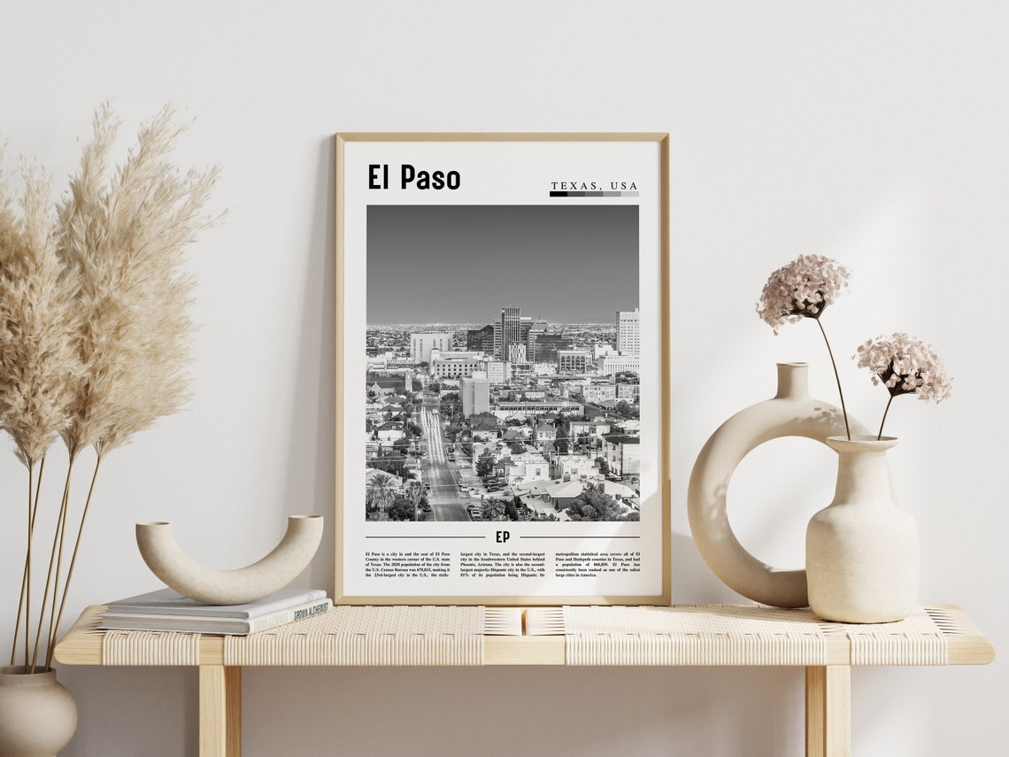 El Paso Texas USA Black White Downtown Skyline Street View Poster - Image 3