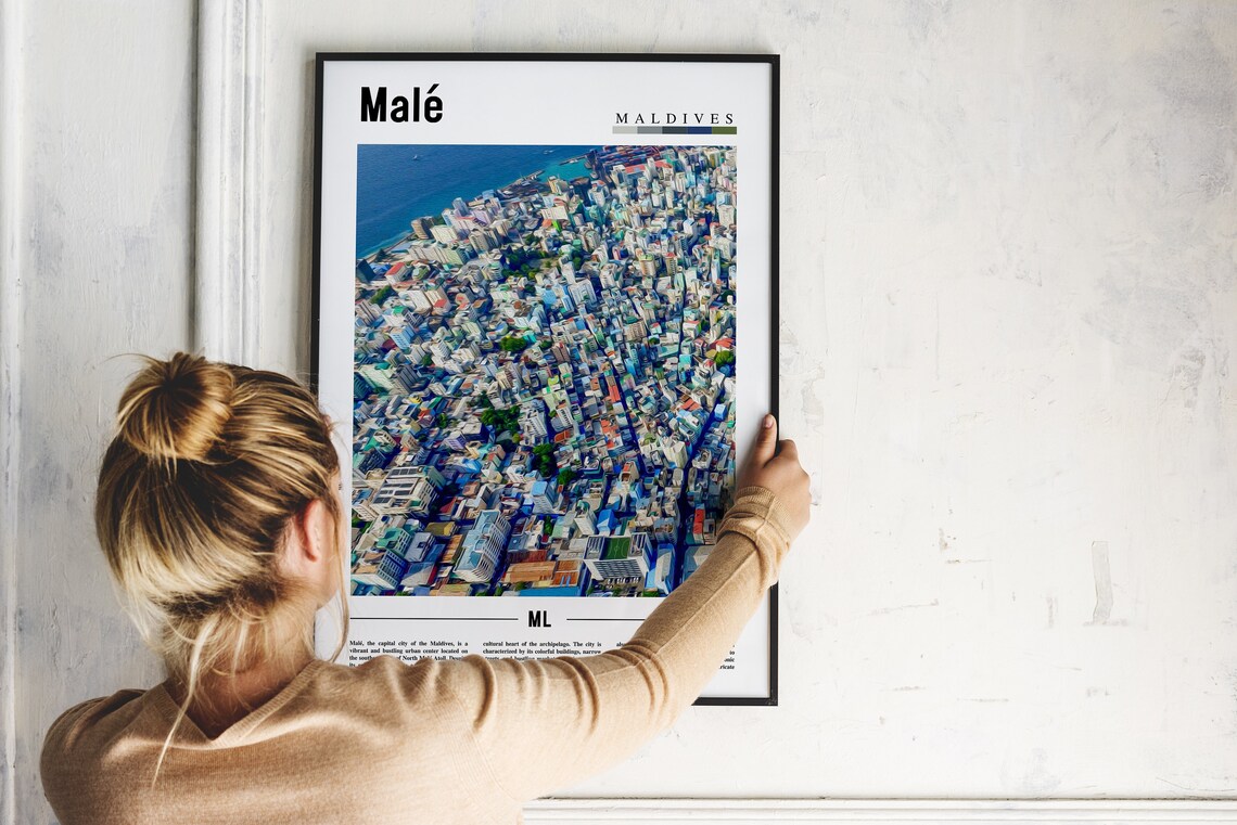 Malé Maldives Aerial Island City Ocean Capital Minimal Travel Poster - Image 2