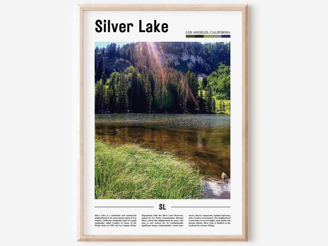 Silver Lake Los Angeles California Mountain Lake Travel Poster