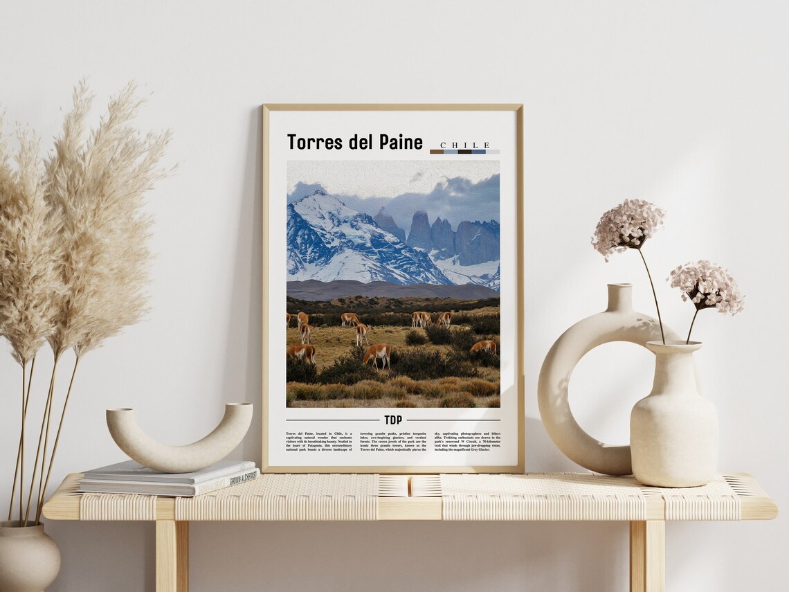 Torres Del Paine Chile Granite Towers Guanaco Herd Travel Poster - Image 3
