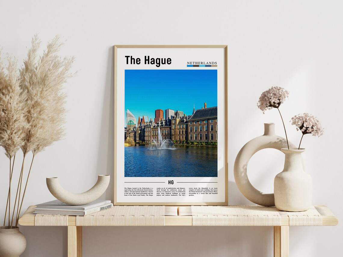 The Hague Netherlands Binnenhof Fountain City Skyline Travel Poster - Image 3